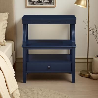ZWYO HOSIMU "23.75""L Vintage Nightstand with Pull-Out Tray, Storage Drawer, Fluted Legs, and Ample Shelf Space"
