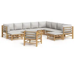 vidaXL 12-tlg. Garten-Lounge-Set mit Hellgrauen Kissen Bambus