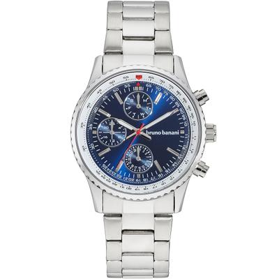 Multifunktionsuhr BRUNO BANANI "Clubbing", blau (silberfarben, blau), Armbanduhren, Herren, Quarzuhr, Armbanduhr, Herrenuhr, Edelstahlarmband, analog, Tag