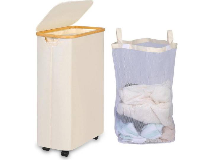 Wäschekorb mit Rollen 75L Beige, 25x70x43.5 cm, Haushalt & Reinigung, Wäschepflege, Wäschekörbe & Wäschetonnen