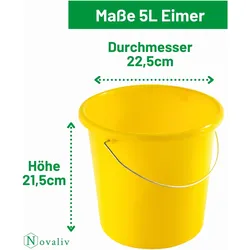 Novaliv 10 Stück Eimer 5L Gelb mit Masseinteilung - Putzeimer 5 Liter ⌀ 22,5 cm Praktischer, Reinigungsutensil, Gelb