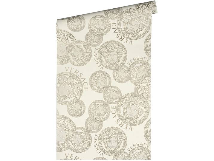 \ MEDUSA HOOFD\ SATIJN GLANZEND BEHANG Design - wit parelbeige - A.S. Création Versace 5