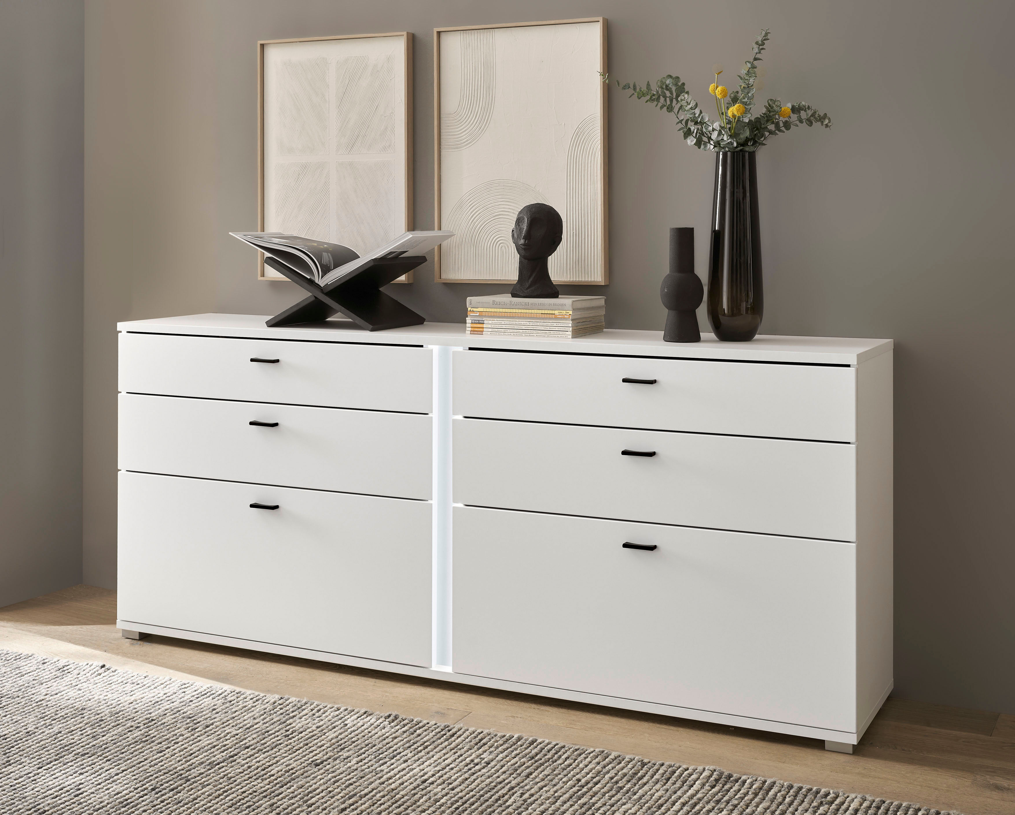 Sideboard HOME AFFAIRE "LONG ISLAND", weiß, B:200cm H:86cm T:42cm, Holzwerkstoff, Sideboards, Sideboard, in moderner Trendfarbe,inklusive senkrechter Beleuchtung,Breite 200 cm