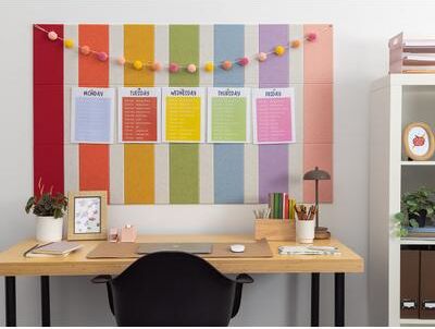 Felt Right Pastel Rainbow Pinstripe Bulletin Board   Sound Dampening Pinnable Tiles
