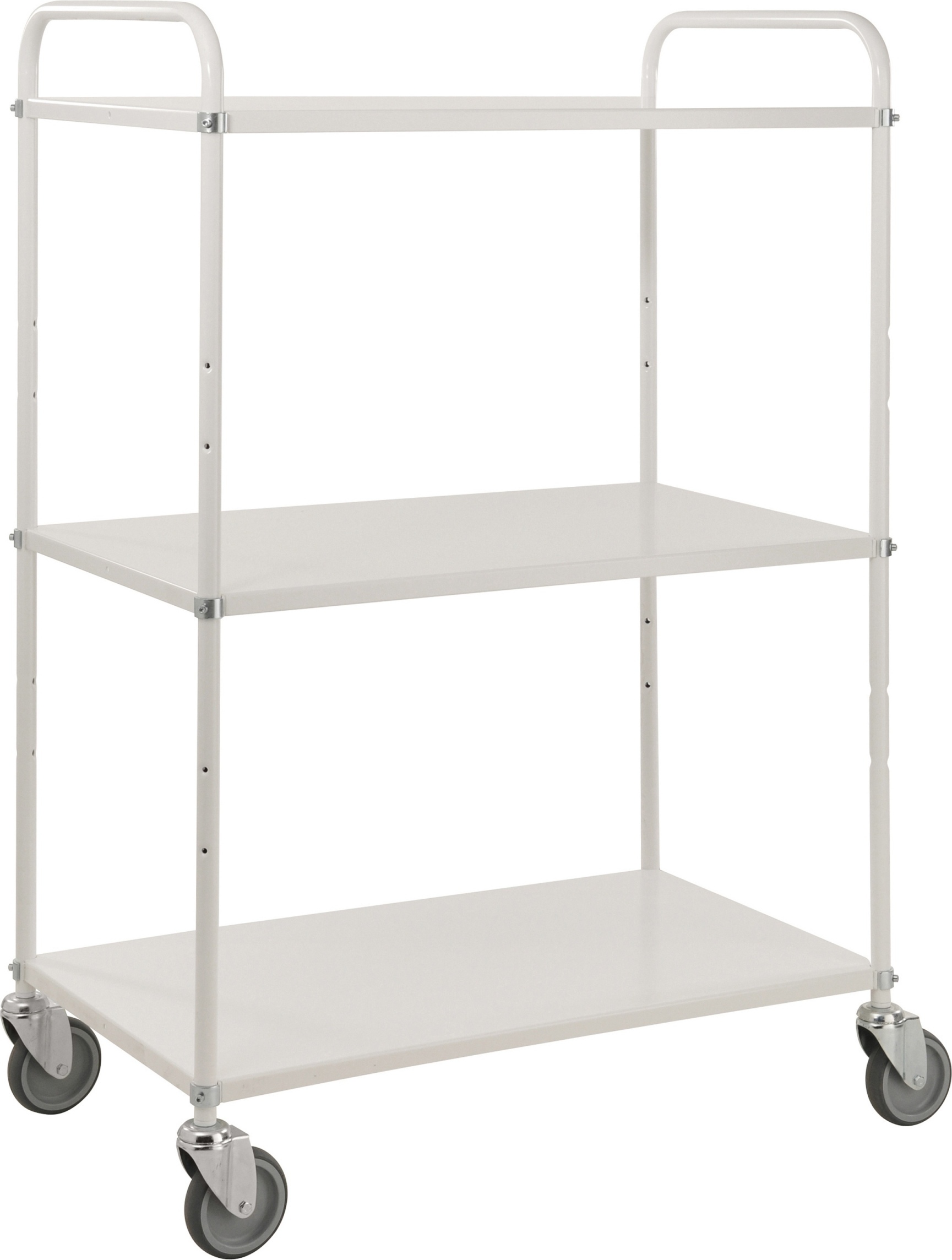 Kongamek Etagenwagen mit 3 Böden 900x440mm pulverbeschichtet in weiß 24mm Rand mit Bremse