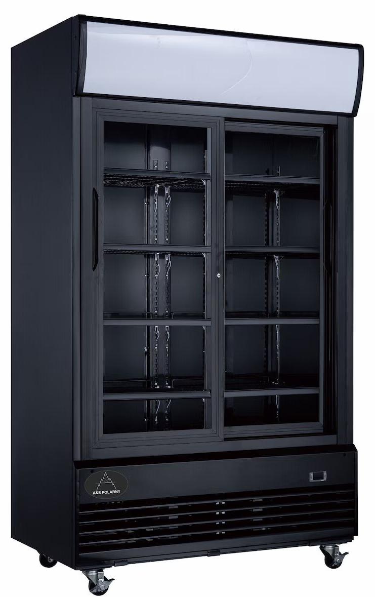 Gastro Getränkekühlschrank | Flaschenkühlschrank | Gewerbekühlschrank | 2 Schiebetüren | Schwarz | 1013 Liter | 0 bis +10 °C