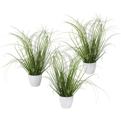 Kunstgras CREATIV GREEN "Grasbusch", grün, H:40cm, Kunststoff, Kunstpflanzen, 3er Set, im dekorativen Kunststofftopf