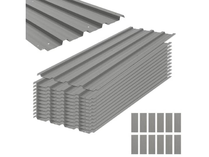 Outsunny Lot de 12 Panneaux en Acier Galvanisé 129x45cm Gris Clair Bac Acier\, Bardage Extérieur\, Résistant aux Intempéries