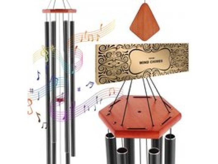VEVOR Carillon à vent extérieur, 1524 mm, carillon éolien au ton profond avec 6 tubes, grande cloche à vent commémoratif unique pour anniversaire, pour terrasse, porche, jardin et arrière-cour, noir
