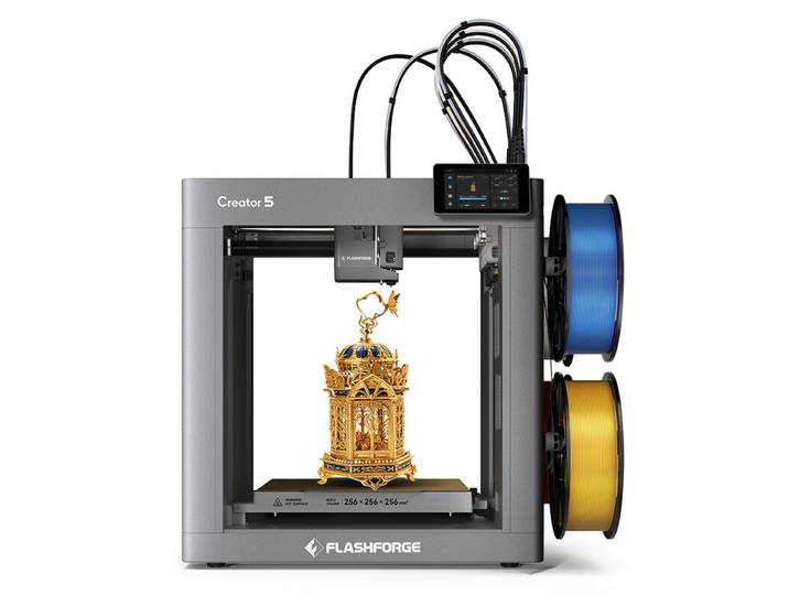 FLASHFORGE Creator 5 4-sproeiers meerkleurige 3D-printer, max. 600 mm/s snelle printen, 320°C extrudertemperatuur, bouwvolume 256 x 256 x 256 mm