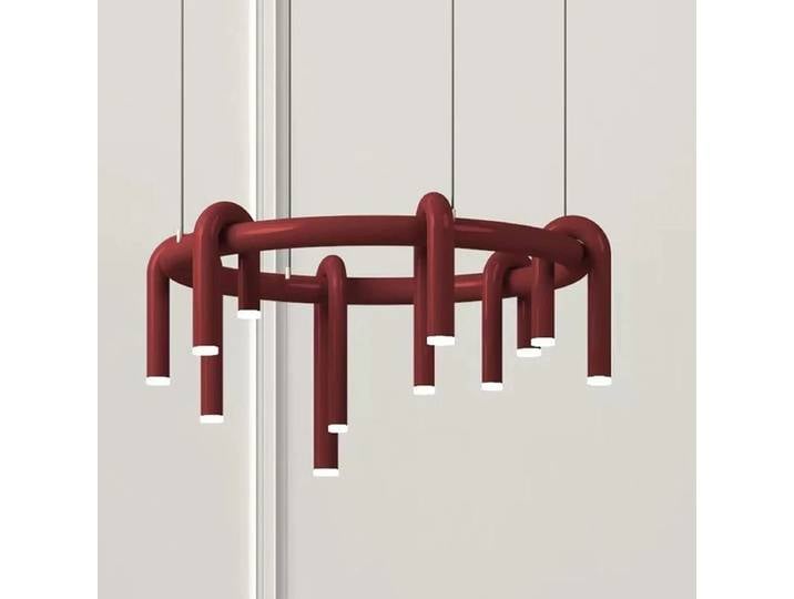 Lustre rond en forme de U design salon Restaurant luminaires suspendus LED rouge foncé noir cordon en métal lumière réglable