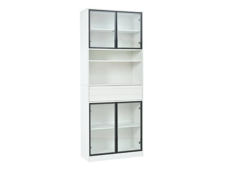 Vitrine led avec 4 portes en verre et tiroir, 80x35x200 cm, balnc