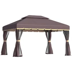 STILVORA Fester Gartenpavillon Aluminium Coffee 390x290x195 cm mit Hardtop & Netzen