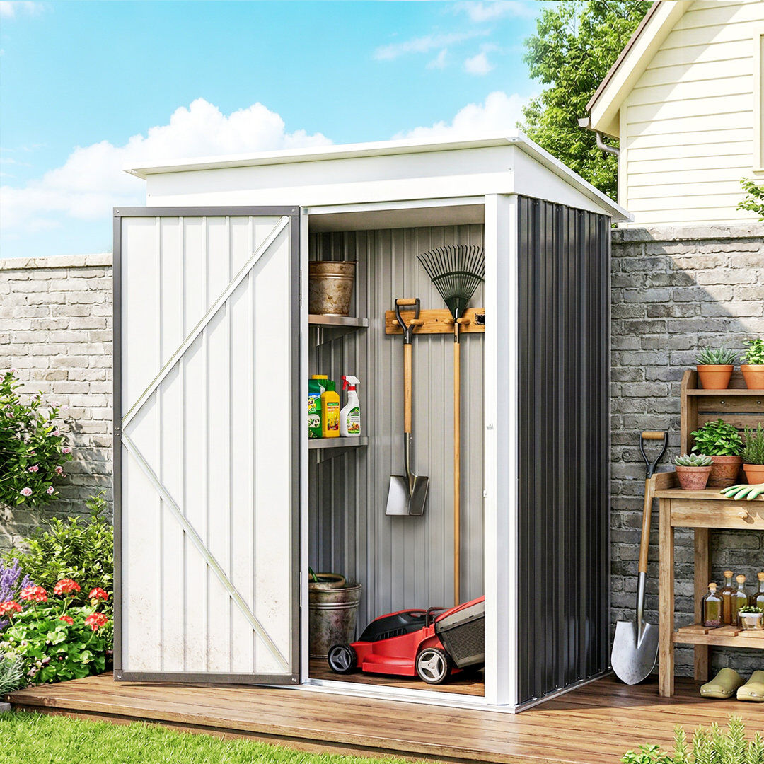 Outsunny Bindiya 5x3ft Metal Garden Shed Lockable with Foundation Kit Dark Grey 161cm W X 95cm D X 181cm H