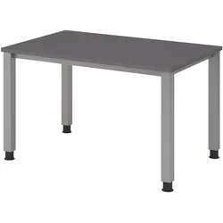 bümö manuell höhenverstellbarer Schreibtisch 120x80 cm in Graphit, Metall-Gestell: Silber - PC Tisch höhenverstellbar & belastbar bis 140 kg, Büro-