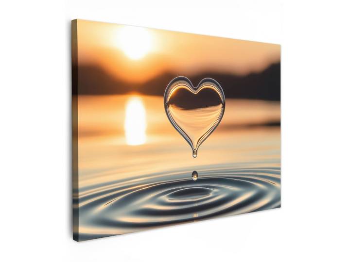 LEINWANDBILD Herz - Wasser - Sonnenuntergang - Natur - Zen Wandbilder 80x60 cm