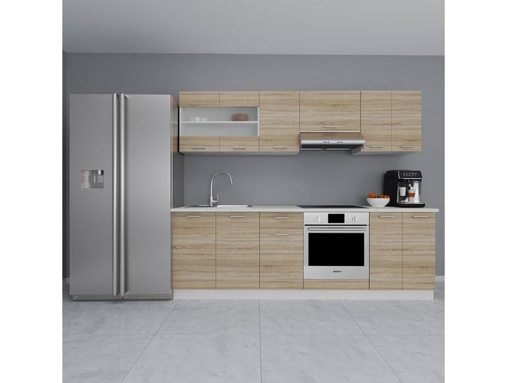Kitchenette Esilo 240 cm 240 x 145 x 60cm Blanc/Imitation chêne de Sonoma/Blanc