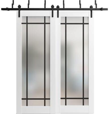 SARTODOORS Planum 2112 White Wood Barn Bypass Doors with Frosted Glass