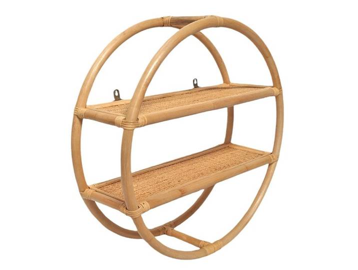 Etagère murale ronde D. 60 cm en rotin naturel 2 tablettes - HAZEL Meubletmoi