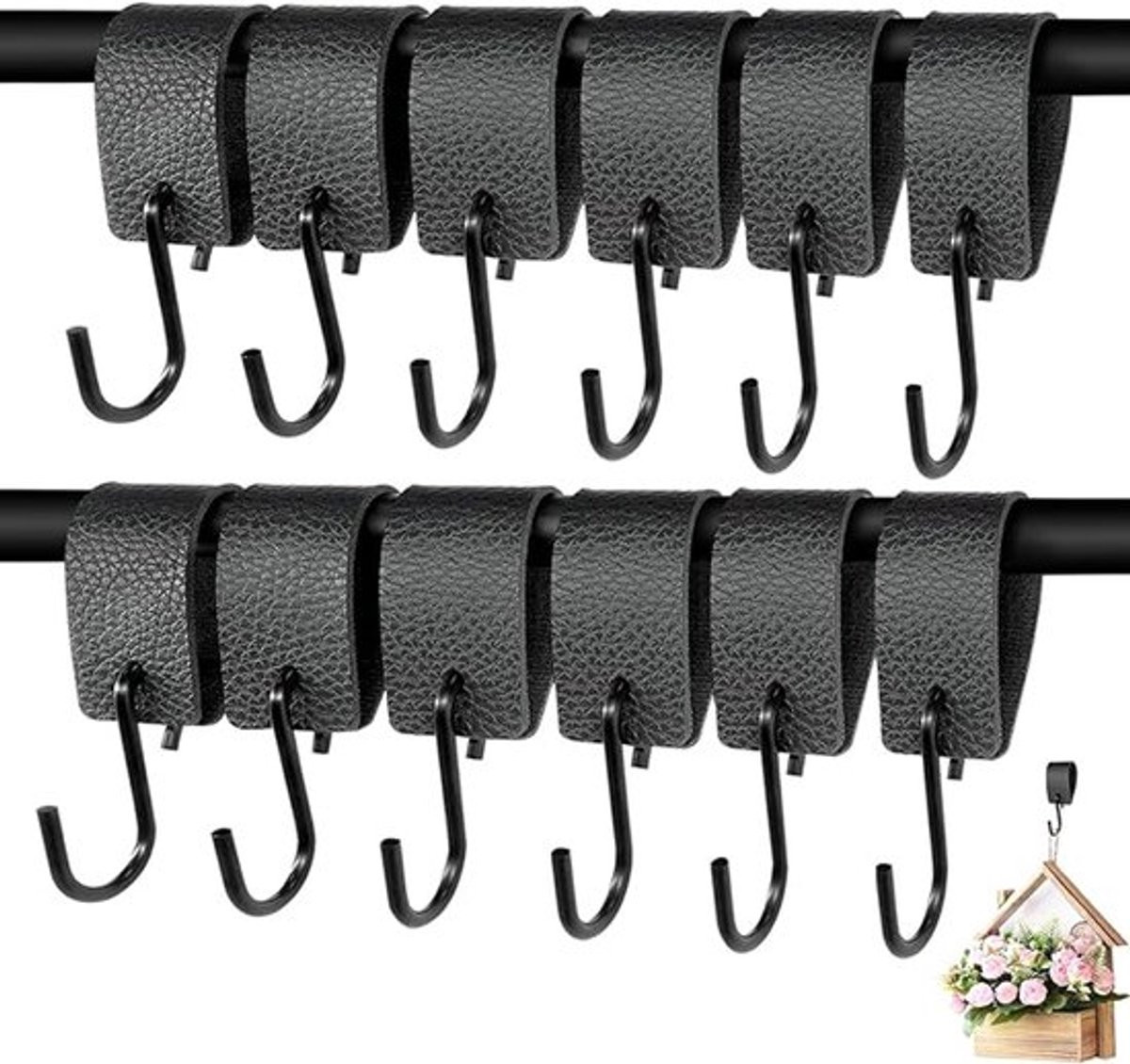 Set van 6 zwarte S-haken voor kleding en vlees