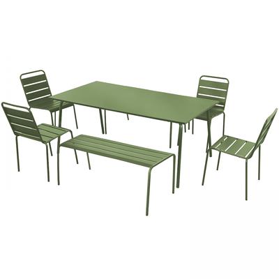 Oviala Business Gartenmöbel 2 Bänke und 4 Stühle aus Stahl kaktusgrün