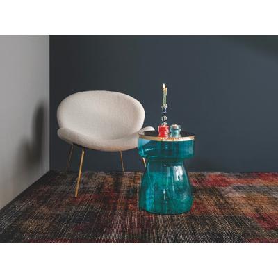 Beistelltisch KAYOOM "Roman 125, mundgeblasener Glaskorpus", blau (blau, gold), B:36cm H:48cm T:36cm, Mundgeblasenes Glas, 100% Eisen, Tische, Beistelltisch, mundgeblasener Glaskorpus, Retro-Design, goldene Metall-Tischplatte