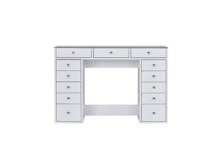 CALICOSY - Coiffeuse 13 tiroirs avec vitrine décor blanc L120 cm - ZÉLIA - Blanc