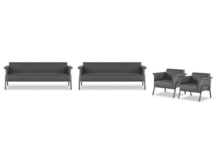 JVmoebel Polstergarnitur Graue Designer Polstermöbel im Luxus-Stil für modernes Arbeitszimmer, (Arbeitszimmer-Set 4tlg (2x 3-Sitzer + 2x Sessel), Made in Europa