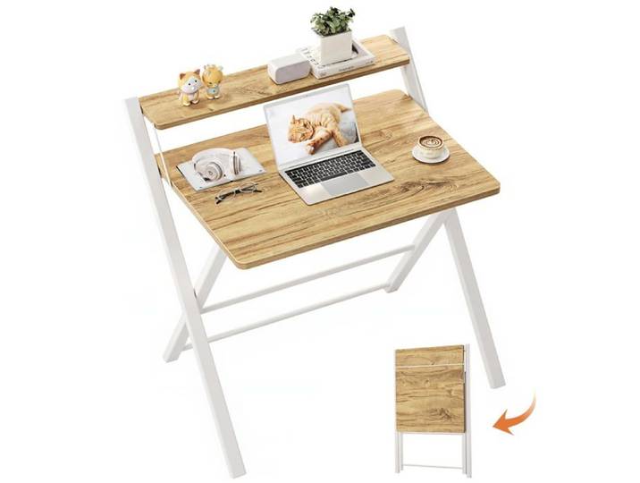 GreenFest Bureau Pliable s Montage Requis avec Étagère pour Moniteur 63 cm Beige Beige Petite taille Petite taille BUREAU