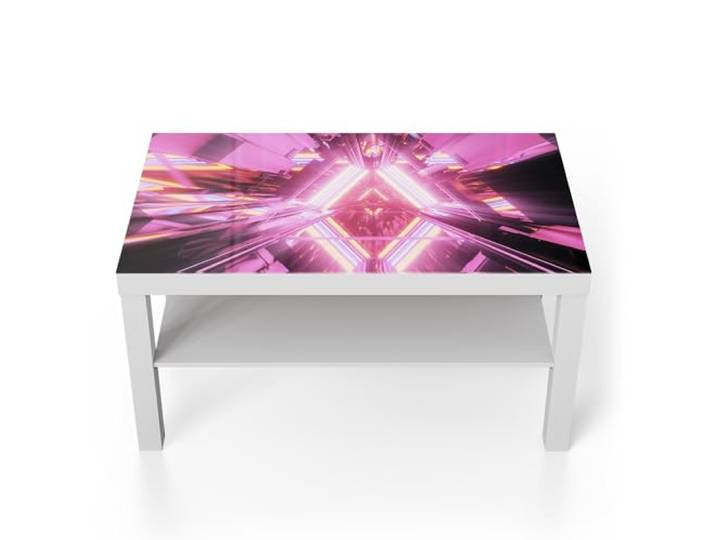 DEQORI Glastisch weiß groß 90x50 cm Motiv Lichtspiel der Zukunft ausgefallener Beistelltisch aus Glas Hochglanz Couchtisch fürs Wohnzimmer moderner Couch Tisch mit Design