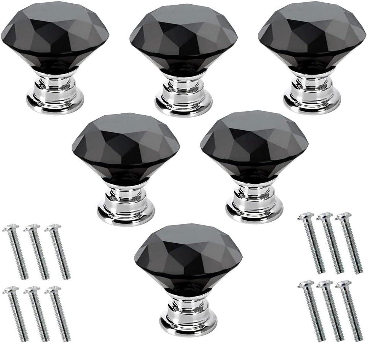 Kristallen Kastknoppen met Diamantvorm Design - Zwart - 30 mm