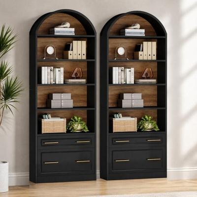 BLUEBELL "76.8"" Tall Arched Bookcase with 2 Storage Drawer (Set of 2)"