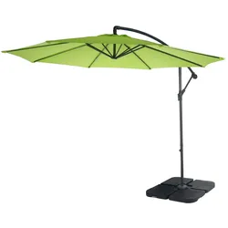 Mendler Ampelschirm Acerra, Sonnenschirm Sonnenschutz, Ø 3m neigbar, Polyester/Stahl 11kg ~ grün-lemon mit Ständer