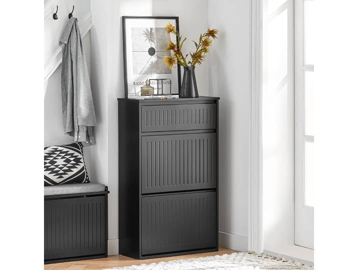 SoBuy FSR165 armoire à chaussures avec 2 battants, étagère à chaussures étroite, range-chaussures à 4 niveaux, commode à chaussures