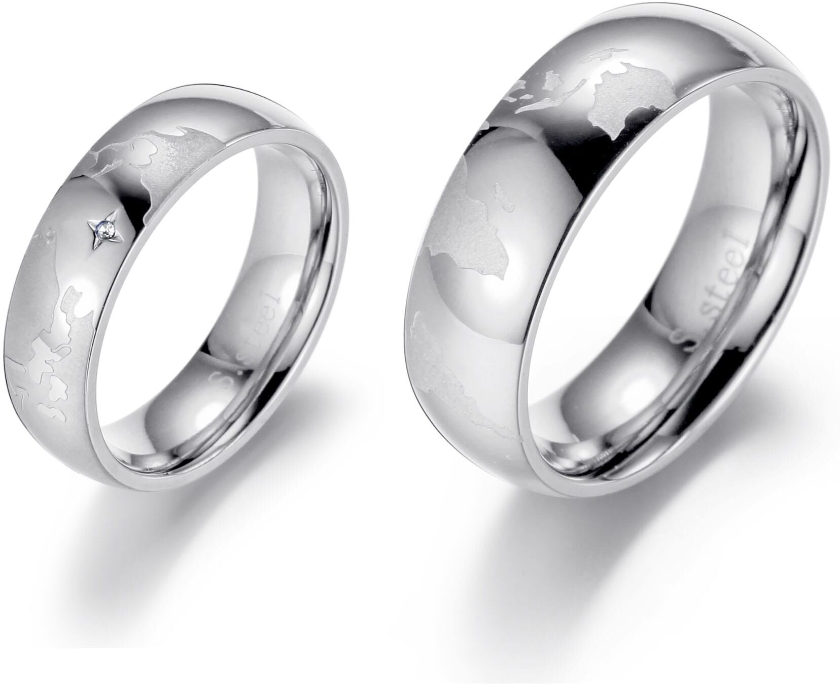 Partnerring FIRETTI "Schmuck Geschenk "LIEBE" Earth" Gr. 58, silber (edelstahlfarben), Fingerringe, Damen, 58, ohne Zirkonia, Edelstahl, 7mm, Partnerring, mit oder ohne Zirkonia (synth.) edelstahlfarben 58, ohne Zirkonia, Edelstahl, 7mm