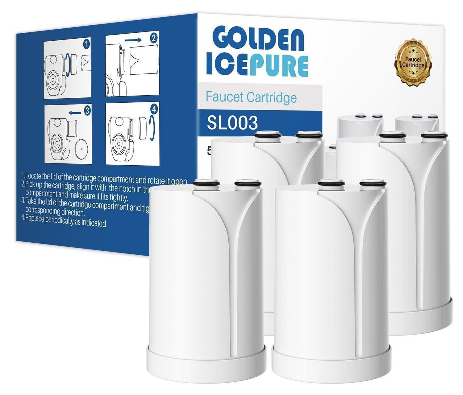 Golden Icepure Waterfilterpatroon voor kraan model V-MF, 600 liter, 4-pack, compatibel met Brita On Tap