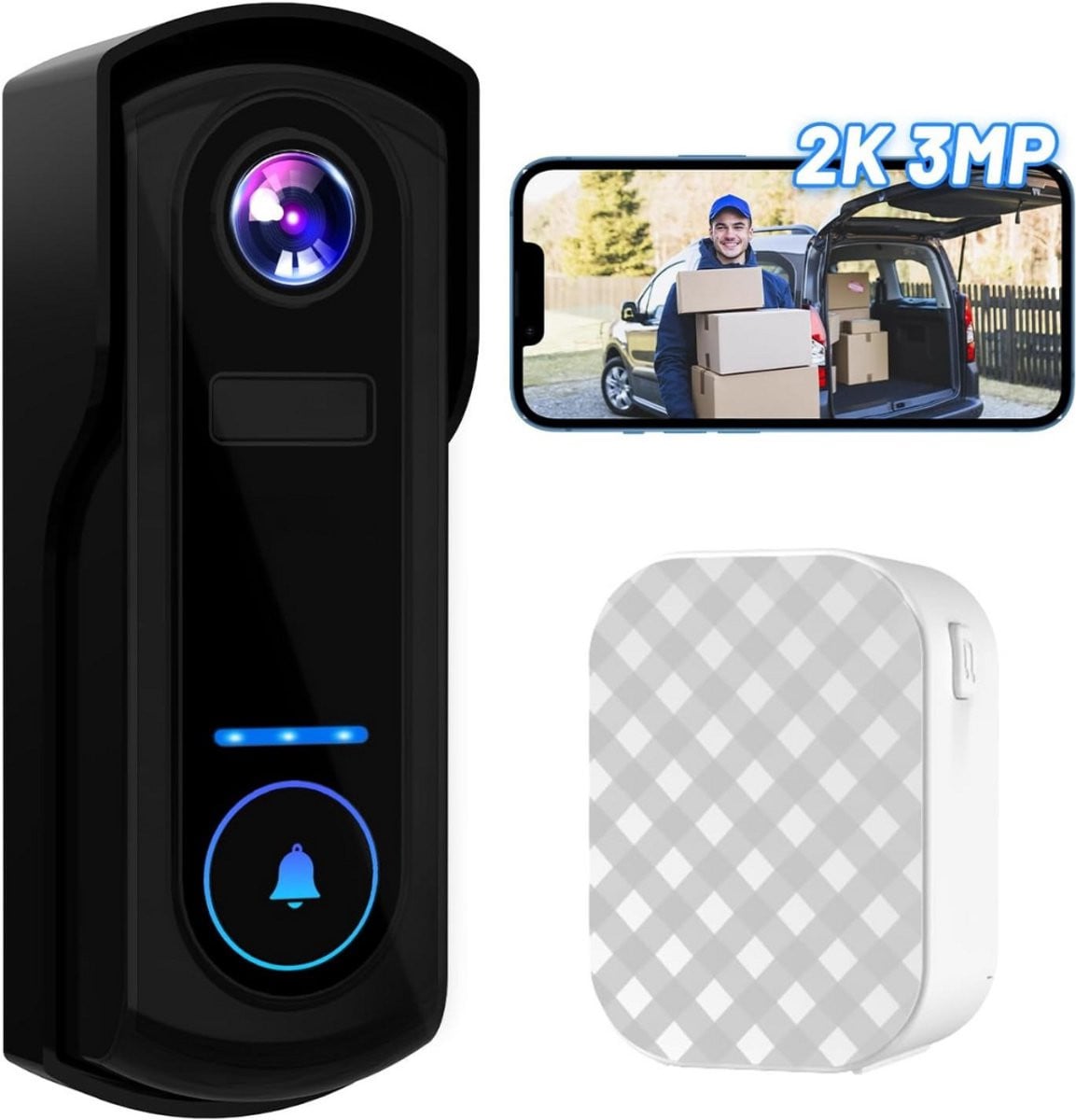 Slimme draadloze video deurbel met camera en app, zwart, WiFi video intercom met batterij