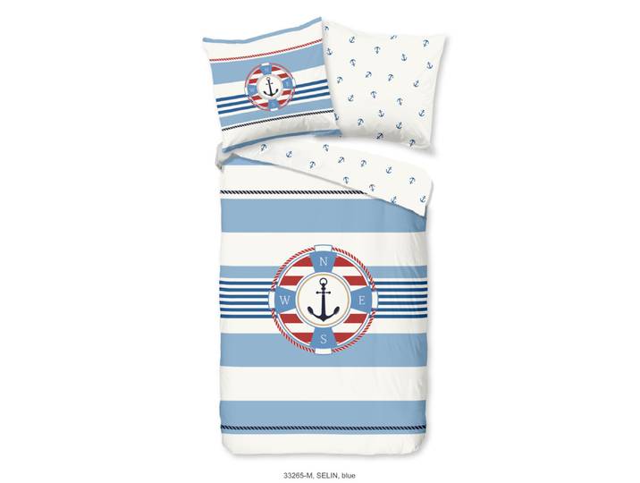 Pure Dekbedovertrek redingsboei en anker in nautische stijl - Blauw - (135x200 cm) - Microfiber