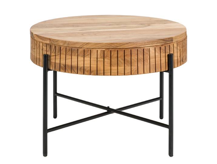 Massiver Couchtisch SURIO Ø 70cm Beige/Akazie