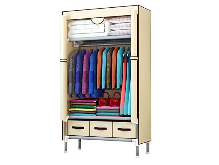 LigedamaiEU Schlafzimmer-Mehrzweck-Kombinationsschrank, zusammenklappbar, tragbar, Kleidungsaufbewahrungsschrank, staubdicht, Stoffschrank, Wohnmöbel(D)
