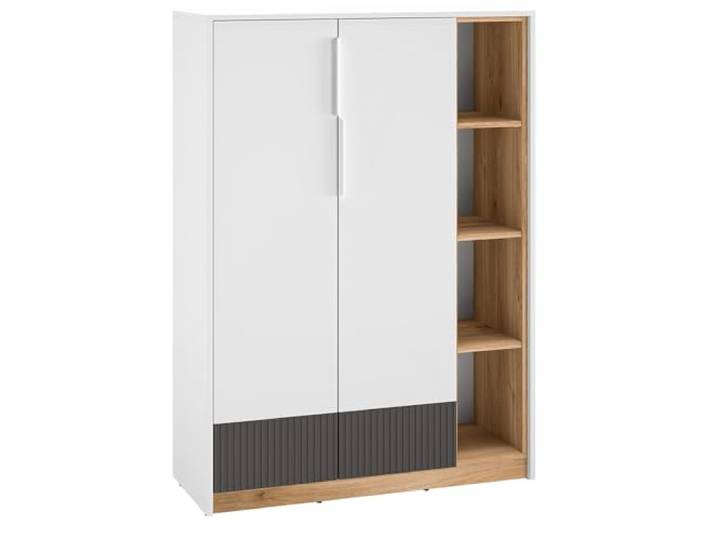 Lomadox Highboard Kommode in weiß mit Eiche und Graphit