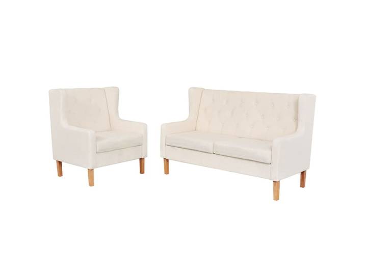 vidaXL 2-tlg. Sofa-Set Stoff Cremeweiß