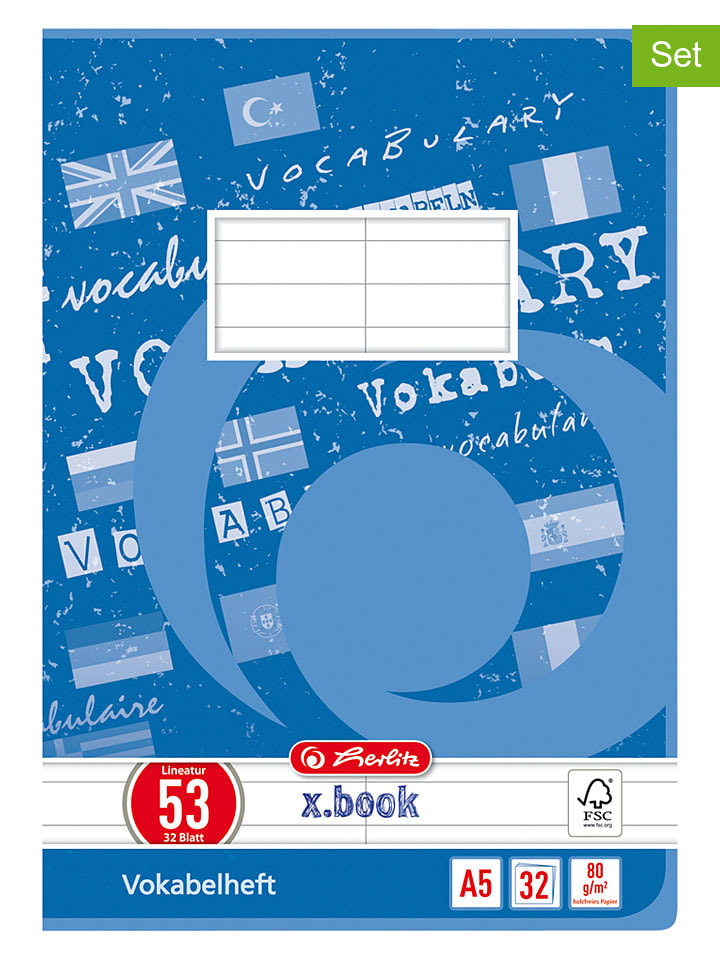 Herlitz 5er-Set: Vokabelhefte ''A5/32 Lin.53'' in Blau - onesize