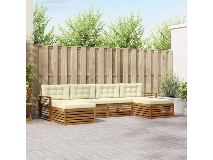 RJPLMFV Sectional Sofa-Set, 6-teilig, Akazie, Natur Modular, Lattenrost, Armlehnen, Massivholz, für Garten, Terrasse, Pool