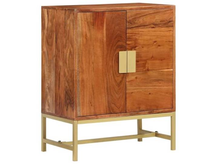 Fisinber Sideboard 60x35x75 cm Kommode Massivholz Akazie Gold Kompakte Flur Kommode mit Akazienholz in Nussbaum-Optik, goldener Eisenrahmen und viel Stauraum für das Wohnzimmer.