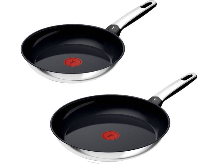 Pfannen-Set TEFAL Emotion+ , schwarz (edelstahl), Pfannen, Pfannen-Set, Premium Edelstahl, Induktion, spülmaschinenfest, hochglanzpoliert