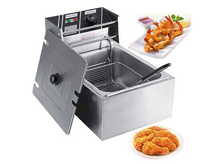 Profi-Fritteuse, Edelstahl, 6 l, mit Korb für den Gebrauch im Haushalt, EU-Stecker