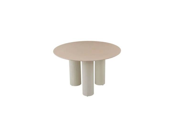 Table repas ronde céramique beige brillant 120 cm pieds beiges – ANAIS