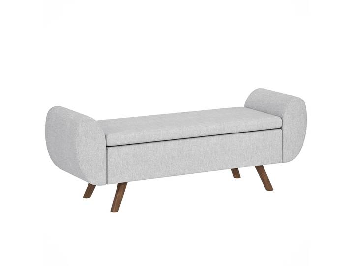 Banc de rangement pouf avec accoudoirs en lin gris