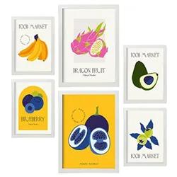 POSTER Set Mit 6 Lebensmittel Und Ernährungs Beeren Natur Und Botanikdrucke Für Innenarchitektur A3 & A4 Weißer Rahmen